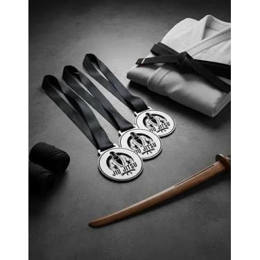 Imagem de Kit 10 Medalhas Para Jiu Jitsu Torneio de Luta De Campeão Premiação 50mm Com Fita Preta