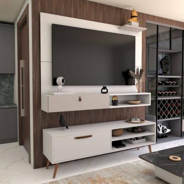 Imagem de Rack com Painel para TV Até 50 Polegadas Carter 2 Portas Branco - Panorama Móveis