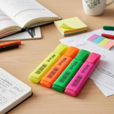 Imagem de Kit Marca Texto Neon com 4 Unidades Destacar Grifar Colorir Resumos Do