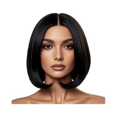 Imagem de Peruca Sintética Lisa Preta De 12 Polegadas, Estilo Bob, 150% De Densi