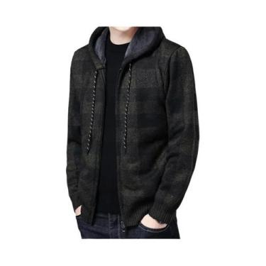 Imagem de Jaqueta De Suéter Com Capuz Em Fleece Para Homens, Estampa Xadrez, Alt