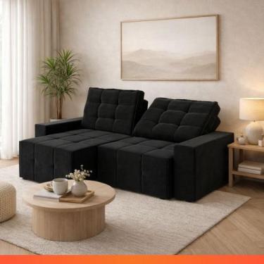 Imagem de Estofado Lisboa 2.10 Metros Sofá Retrátil Reclinável 3 Lugares Suede c