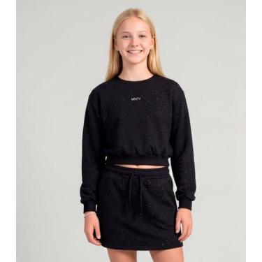 Imagem de Conjunto Blusão Com Saia Moletom Glitter Minty Preto, 16, Preto