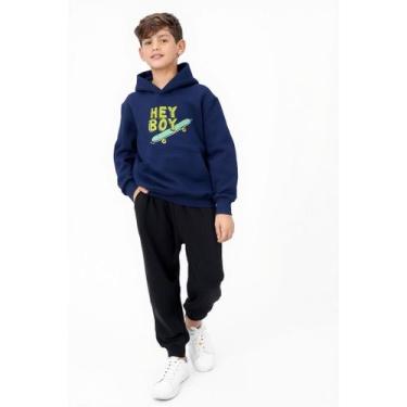 Imagem de Kit Infantil Moletom Com Capuz Estampa Skate + Calça Conforto Térmico 