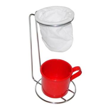 Imagem de Suporte para Coador de Café Cromado com Caneca Esmaltada Vermelha - Vi