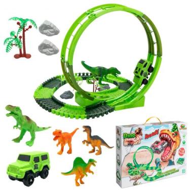 Imagem de Pista Dino Com 116 Peças Infantil 3 Dinossauros E 1 Carrinho Pista Des