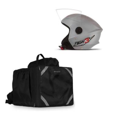 Imagem de Kit Motoboy Capacete New Liberty 3 Prata Tam. 58 + Mochila Térmica 45 