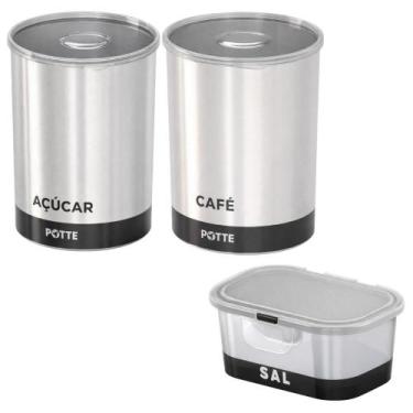 Imagem de Kit Potes Herméticos Porta Mantimentos Café Açúcar Sal 1,2L Organizado