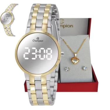 Imagem de Relogio champion digital misto espelhado pequeno ch48153s + kit
