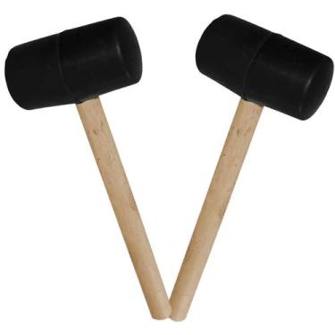 Imagem de Martelo Marreta Borracha Cabo Madeira Piso Chao Kit 2 Ceramica Casa Mo