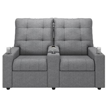 Imagem de Poltrona De Cinema Reclinável 2 Lugares Baú Usb Mallie Fh9 Linho Cinza - Mpozenato