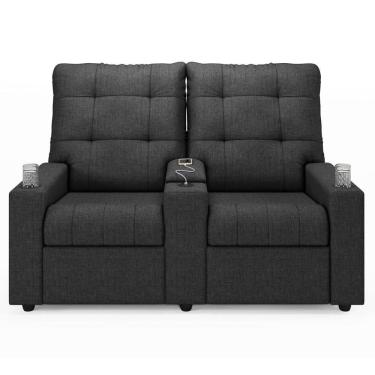 Imagem de Poltrona De Cinema Reclinável 2 Lugares Baú Usb Mallie Fh9 Linho Grafite - Mpozenato