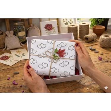 Imagem de Papel De Seda Decorada Estampa Coração 3D 200 Folhas 30x60 Presente Em