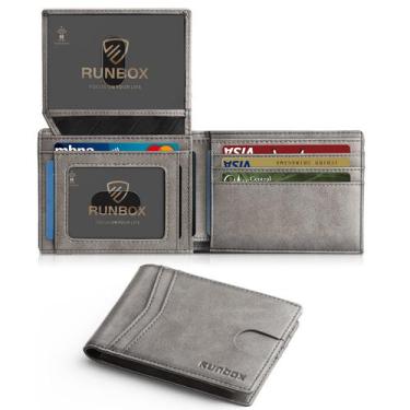 Imagem de Carteira RUNBOX RFID Leather para homens e mulheres com 2 janelas ID
