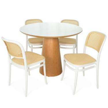 Imagem de Conjunto Mesa de Jantar Redonda Quiara 100cm Branco com 4 Cadeiras Rom