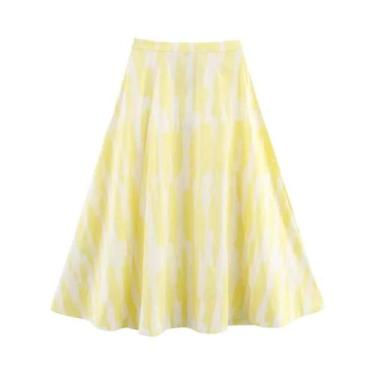 Imagem de Saia Midi Feminina Elegante Romântica De Cintura Alta Estampada Com Co