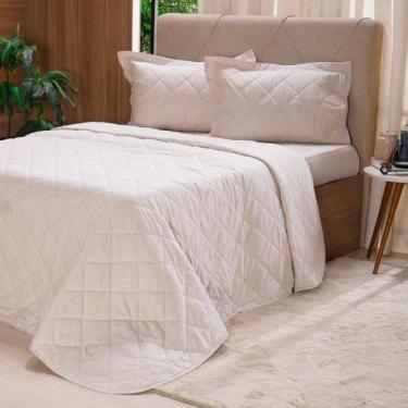 Imagem de Kit Colcha Queen 200 Fios Lisa 100% Algodão 240x260cm Amendoa - Tessi
