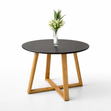 Imagem de Mesa de Jantar Redonda 90cm Livia 4 Lugares MDF 18mm Pés em Madeira Ma