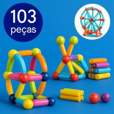 Imagem de Brinquedo De Montar Blocos Magnéticos Hastes e Bastões 103 pçs Montess