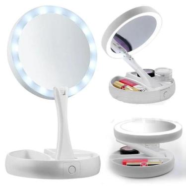 Imagem de Espelho Maquiagem Retrátil Luz Led Duas Faces Retrátil Aumenta 10X - H