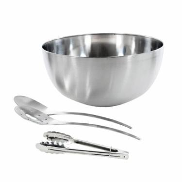 Imagem de Kit Saladeira Inox 24cm com 3 Pegadores Multiúso - Wincy Casa