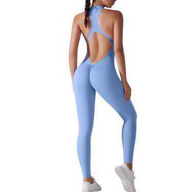 Imagem de Macacão Fitness Empina Bumbum Zíper Frontal Costas Decote em V Push Co