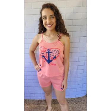 Imagem de Pijama Feminino de Verão Regata Alça Fina Baby boll De calor Estampado