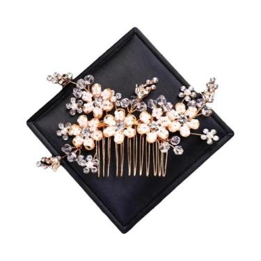 Imagem de Tiara De Cristal Dourado Com Pérolas Para Mulheres, Acessórios De Cabe