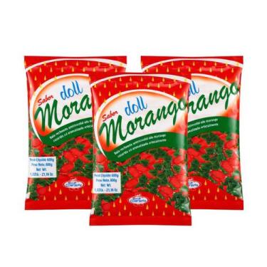 Imagem de Kit Bala Dura Recheada De Morango - Doll Confirma 3 Unidades 600g