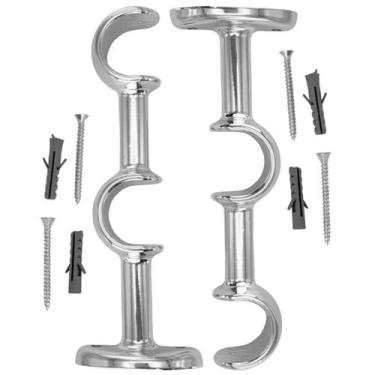 Imagem de Par Suporte Duplo Luxo 28x28mm Alumínio Cromado Varão Cortina Voil e B