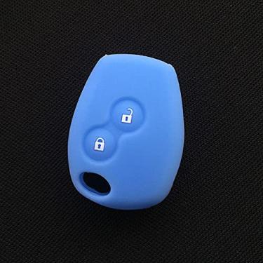 Imagem de YJADHU Porta-chaves de silicone para proteção do porta-chaves do carro Porta-chaves porta-chaves, adequado para Renault Clio Scenic Megane Duster Sandero Captur, azul claro