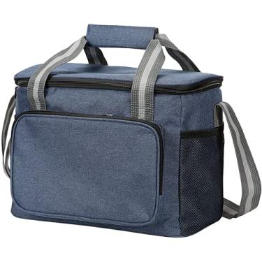 Imagem de Lancheira com isolamento térmico, grande e portátil, reutilizável, térmica, à prova d'água, para escola, escritório, trabalho com alça de ombro ajustável, bolsa organizadora de piquenique de grande capacidade de 15 litros (azul)