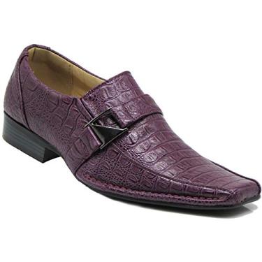 Imagem de Enzo Romeo Santcro sapato masculino com estampa de crocodilo sem cadarço com fivela tênis fashion tem metade do tamanho grande, Roxa, 12