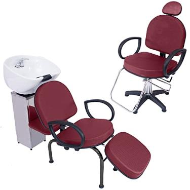 Imagem de Kit 1 Poltrona Cadeira Recl. e Lavatório Salão Beleza Roma