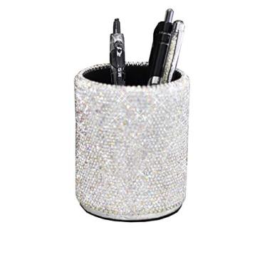 Imagem de Bestbling — Porta-caneta de cristal com porta-canetas de strass e porta-canetas para cosméticos, Prata, Round