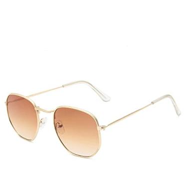Imagem de Metal Clássico Vintage Óculos de Sol Feminino Design de Luxo Óculos de Condução Feminino Óculos De Sol Masculino, 14 Ouro, Gradiente Marrom, China
