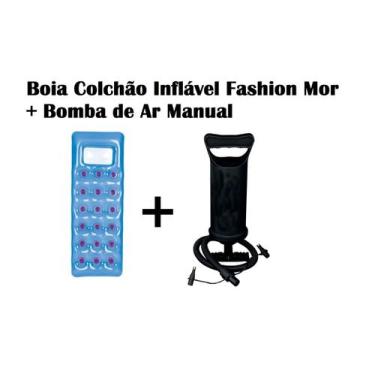 Imagem de Kit Boia Colchão Inflável Fashion Verde + Bomba De Ar Manual - Mor