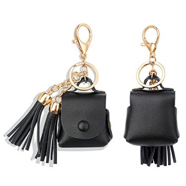 Imagem de MODOS LOGICOS Capa de carregamento para AirPods da Apple 1/2, capa de couro legítimo com um par de borlas caídas para Apple Airpods 1/2 capa de carregamento - preta (borlas)