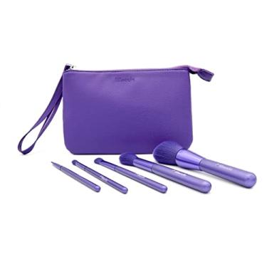 Imagem de Lilaccie Pincéis de maquiagem profissional, com necessaire, conjunto de 5 peças, para rosto, sombra, sobrancelha e delineador, aplicação macia e confortável