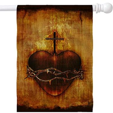 Imagem de MSD Bandeira de casa dupla face, bandeira de jardim grande 71 x 101 cm, bandeira de casa de tecido de poliéster durável, decoração interna e externa, lavável à máquina imagem personalizada ID O Sagrado Coração de Jesus no PARC