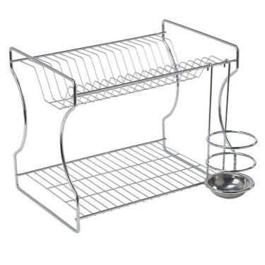 Imagem de Escorredor de Louças Duplo Aço Inox Secador de Pratos e Talheres de Pia Cozinha Schmitt