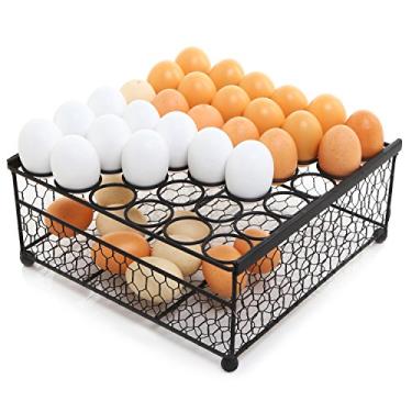 Imagem de Bandeja de exibição de 36 ovos com fio de frango preto rústico de 2 níveis Country e cesta de armazenamento, Estilo rústico, Preto, 1