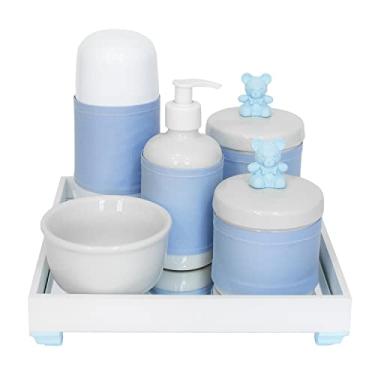 Imagem de Kit Higiene Espelho Completo Porcelanas, Garrafa Pequena e Capa Ursinho Azul