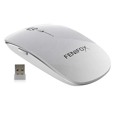 Imagem de Mouse sem fio, receptor de mouse fino USB 2,4 G portátil ergonômico para viagem mouse silencioso para laptop, tablet, PC, chromebook Mac MacBook Pro Android - prata branco