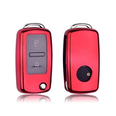 Imagem de YJADHU Capa de chave de carro completo de TPU macio porta-chaves bolsa de chave, apto para Volkswagen para VW Passat Golf Jetta Bora Polo Sagitar Tiguan, vermelho