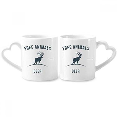 Imagem de Conjunto de canecas de porcelana para casal, cervo, desenho animado, contorno azul, coração