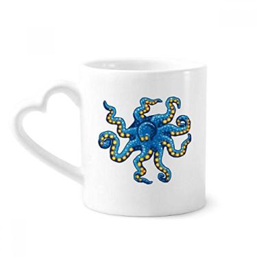 Imagem de Caneca azul polvo marinho com estampa de desenho animado vida marinha caneca café cerâmica copo de coração de vidro
