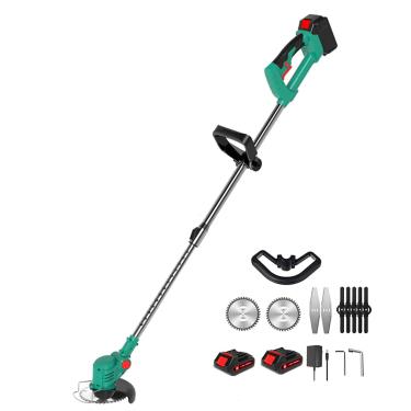 Imagem de JANXLE Cortador de grama elétrico sem fio com 2 pilhas de carregador rápido de 3 tipos de lâminas de 11000 RPM cortador de grama telescópico de 180°, cabeça ajustável de 180°, 24V (verde)