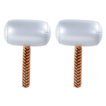 Imagem de Beistle Martelos infláveis – Pacote com 2 adereços de sopro com cabeça prateada e cabo marrom, prêmios de carnaval de super-heróis, suprimentos de festa medieval para noites de jogos, lembrancinhas e