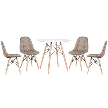Imagem de Loft7, Kit - Mesa Eames Eiffel 80 cm branco + 4 cadeiras estofadas Eames Botonê nude